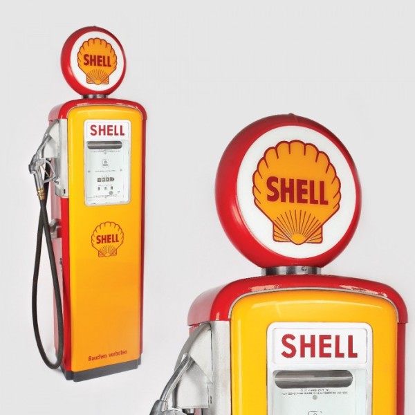 Pompa de benzina Shell, cu glob luminos, anii 1950, piesa de design
